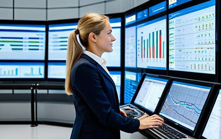 A professional female engineer, fully clothed in a modest, modern business casual outfit, standing confidently in a high-tech rail control center. She is interacting with a large, transparent digital display showing real-time train data, AI-driven logistics, and predictive maintenance analytics. The background features futuristic control panels and sleek, ergonomic workstations with multiple screens displaying complex digital twin models of rail networks. The scene is well-lit with soft, ambient lighting, emphasizing precision and innovation. Perfect anatomy, correct proportions, natural pose, well-formed hands, proper finger count, natural body proportions, professional photography, high quality, safe for work, appropriate content, fully clothed, professional, family-friendly.