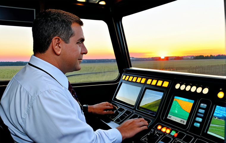 Inside the Locomotive Cab**

"A railroad engineer in appropriate work attire, focused on the controls in a modern locomotive cab. The scene showcases a blend of traditional gauges and modern digital displays. Outside, a vibrant sunset illuminates the passing landscape. Safe for work, fully clothed, professional, perfect anatomy, correct proportions, natural pose, high quality, appropriate content, family-friendly."

**