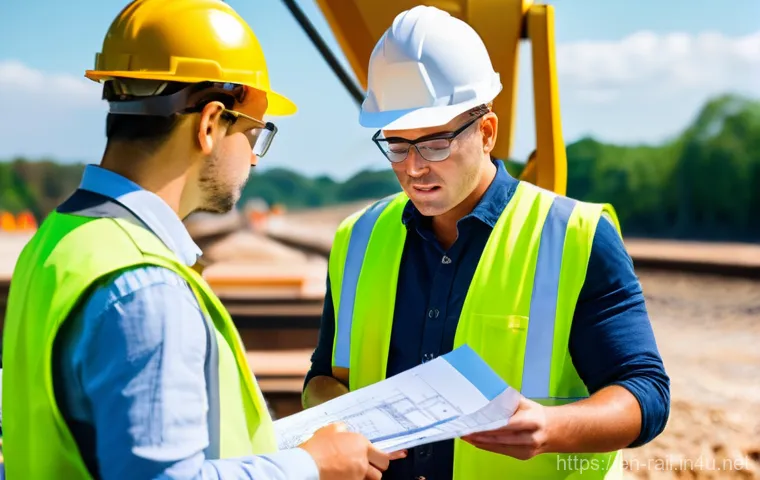 철도기사와 협력업체 관계관리 - **Prompt:** A diverse group of railway engineers and contractors, both men and women, are gathered a...